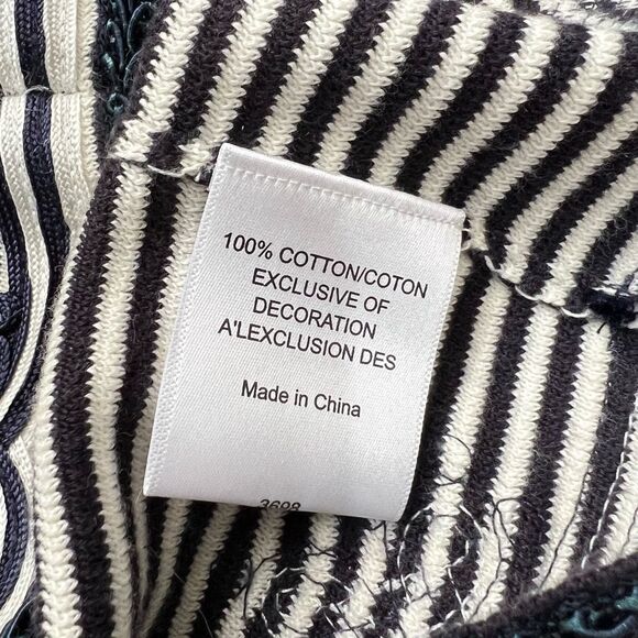 Tory Burch Knit Dress or Tunic V-Neck Long-Sleeve Black & White Striped Embroide - Picture 5 of 12